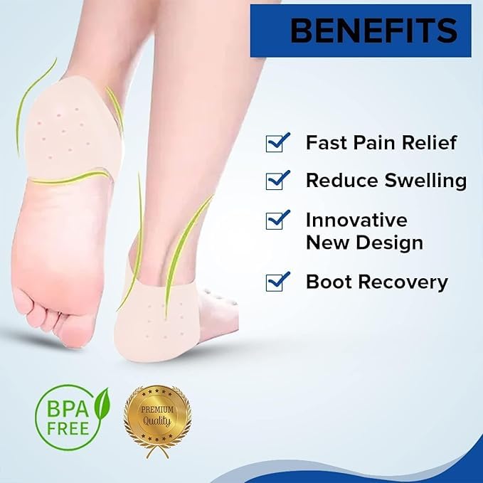 Silicone Gel Heel Protector Cups for Pain Relief, Cracked Heels Plantar Fasciitis – Breathable Anti-Slip Heel Socks (Universal Fit)
